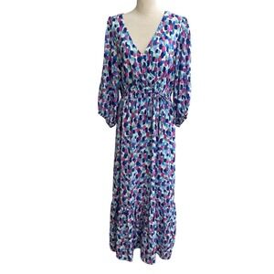 Tommy Bahama Womens Blue Purple Watercolor Print V-Neck Maxi Dress Medium READ!